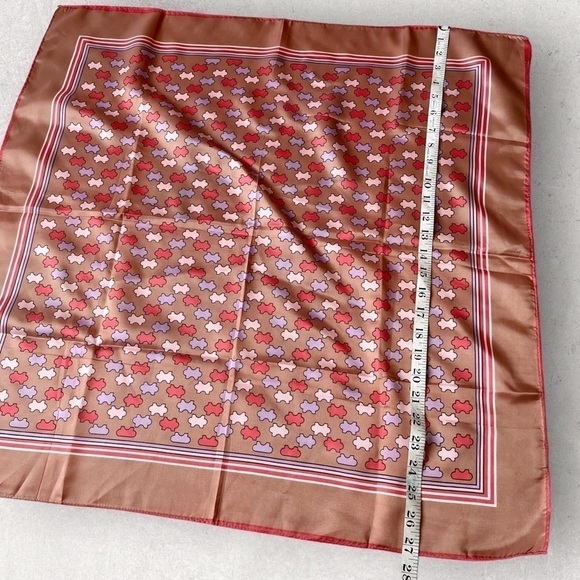 Vintage 70s Scarf Neckerchief 27” Square Puzzle Pieces Pink Lilac Tan - Picture 9 of 12